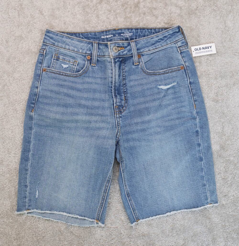 Old Navy High Rise OG Straight Secret Smooth Pockets Blue Denim Shorts Womens 6